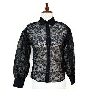 J.O.A Women’s Black Mesh Floral Sheer Collared Evening Jacket XS NWOT